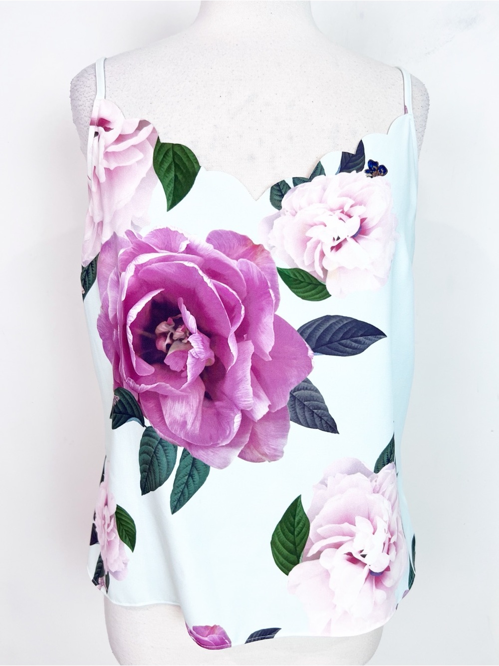 TED BAKER MINT GREEN PURPLE FLORAL ROSE PRINT SLEEVELESS SCALLOP TANK TOP 4/10